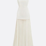 Lucia – Rochie Lungă Plisată cu Decolteu Barcă