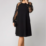 Elena – Rochie Neagră cu Mâneci din Dantelă