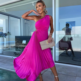 Gabriela – Rochie Maxi Plisată cu un Umăr