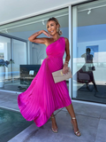 Gabriela – Rochie Maxi Plisată cu un Umăr