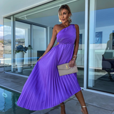 Gabriela – Rochie Maxi Plisată cu un Umăr