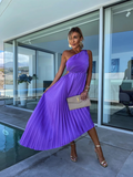 Gabriela – Rochie Maxi Plisată cu un Umăr