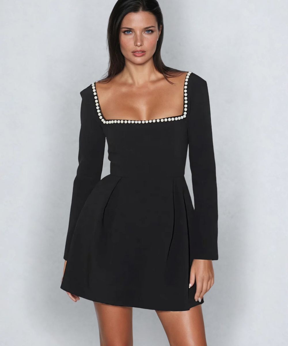 Iulia – Rochie Mini cu Perle Aplicate și Strălucire