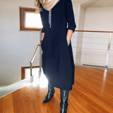 Nele – Rochie de Damă Midi Elegantă cu Mâneci 3/4 și Buzunare
