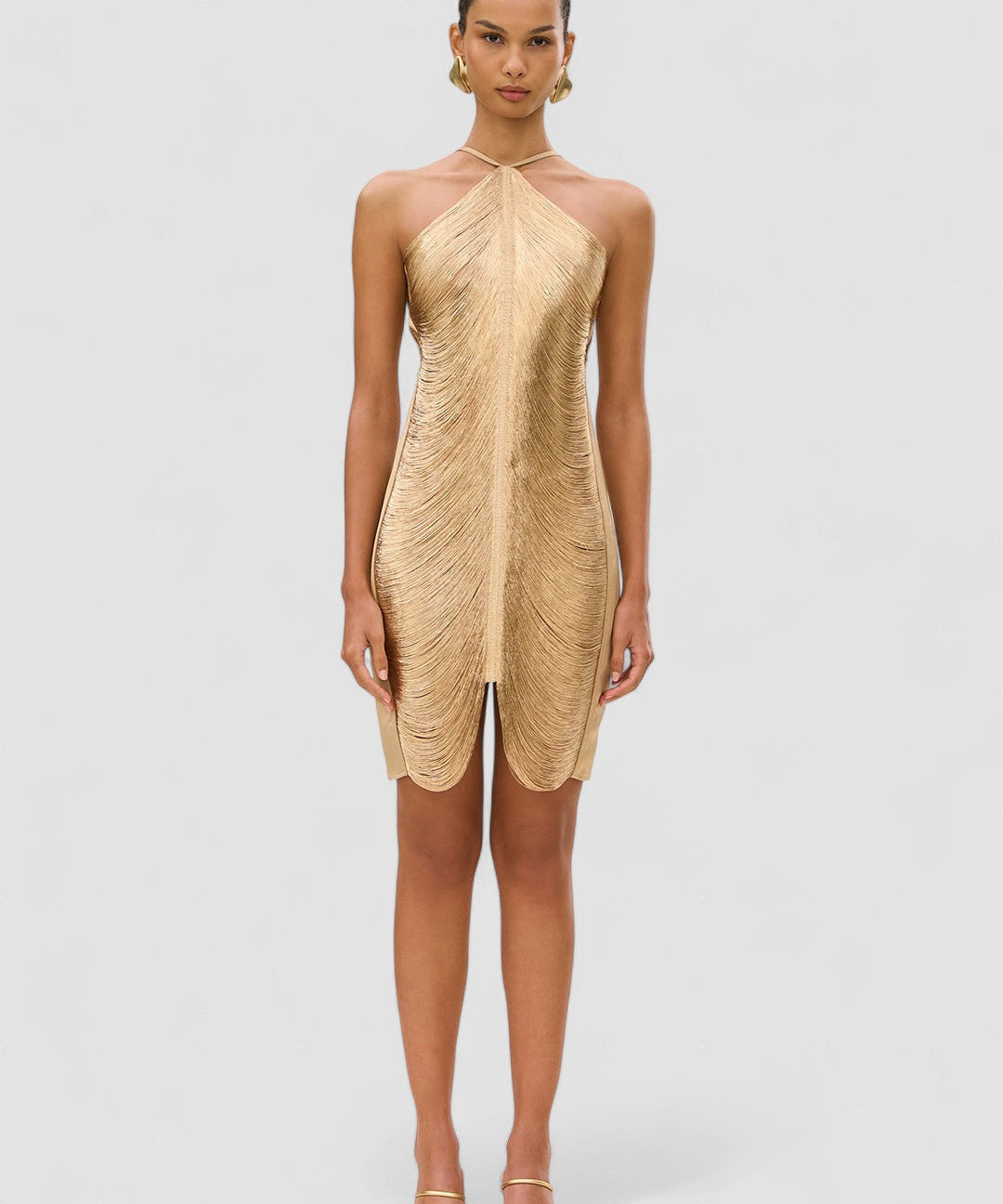 Gențiana – Rochie Mini Metalică cu Croială Sculpturală