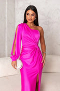 Luana – Rochie din Satin cu Design Asimetric și Fantă