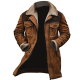 Nicolas - Jachetă vintage din suede cu patch-uri, buzunare multiple și guler ridicat