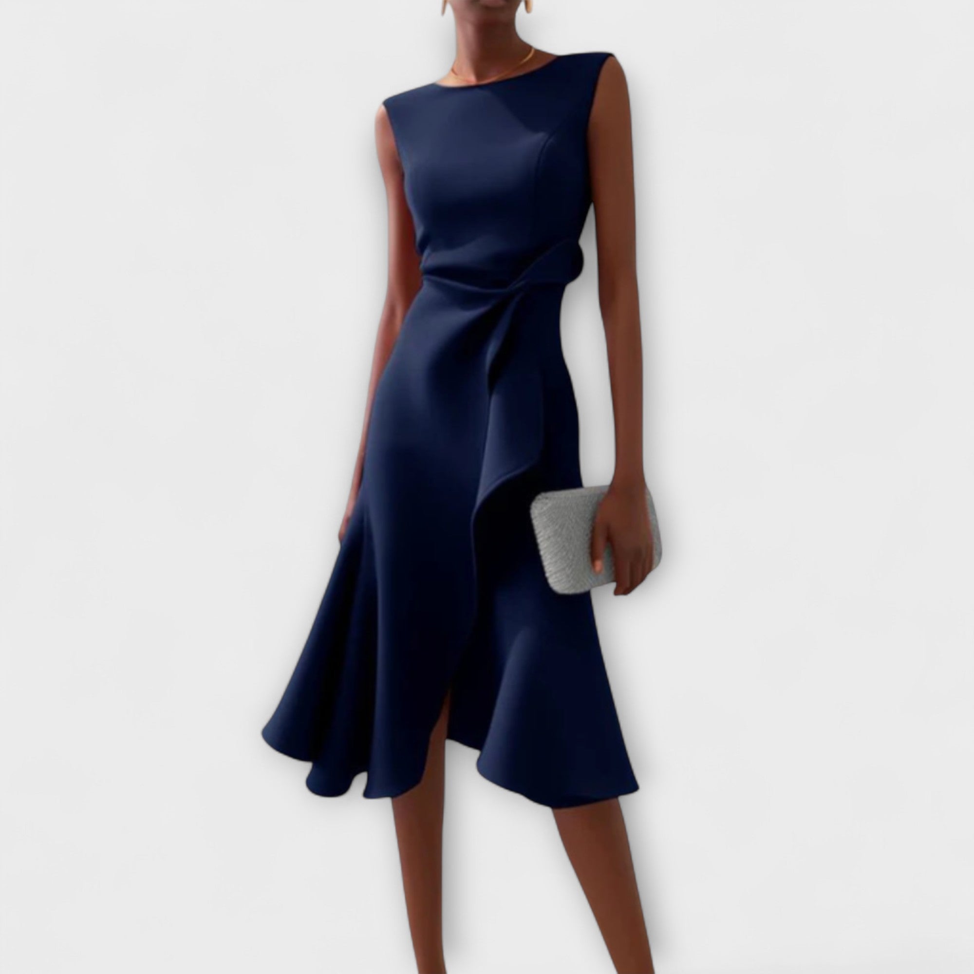 Delia – Rochie Midi Drapată Asimetric