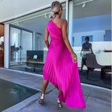 Gabriela – Rochie Maxi Plisată cu un Umăr