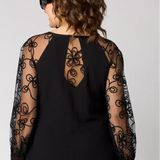 Elena – Rochie Neagră cu Mâneci din Dantelă