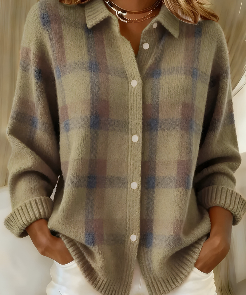 Anca – Cardigan cu Model În Carouri din Tricot Moale