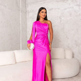 Luana – Rochie din Satin cu Design Asimetric și Fantă