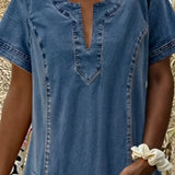Raquel | Rochie tunică din denim cu buzunare