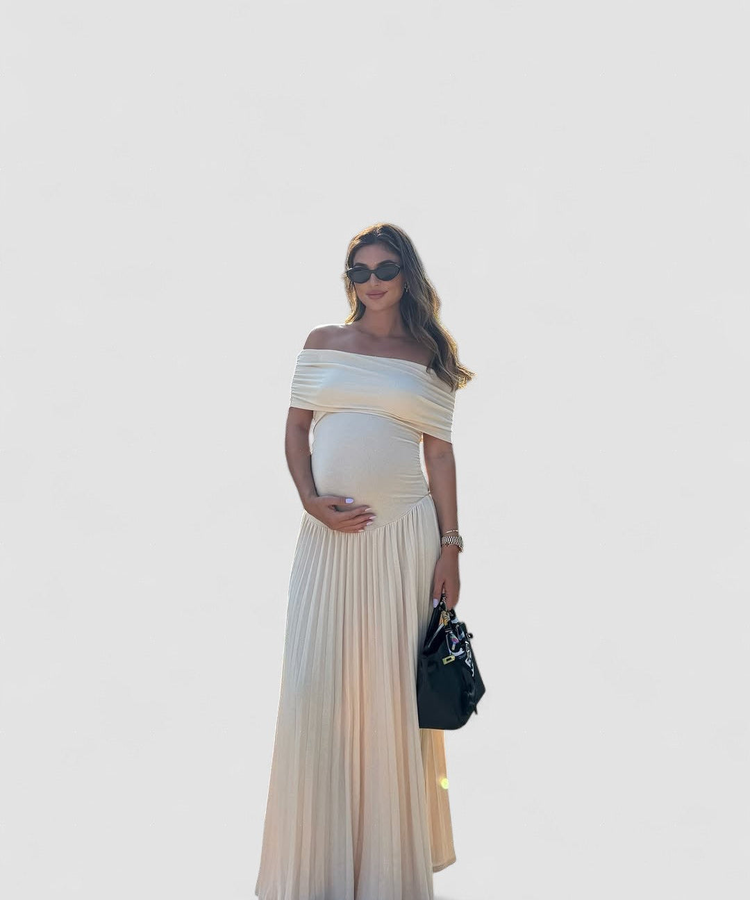 Florica – Rochie maxi de maternitate cu falduri fluide