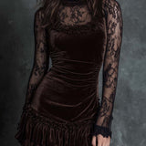 Rochie mini plisată din dantelă de catifea chocolate gothic