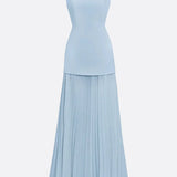 Lucia – Rochie Lungă Plisată cu Decolteu Barcă