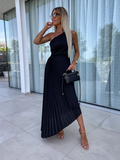 Gabriela – Rochie Maxi Plisată cu un Umăr