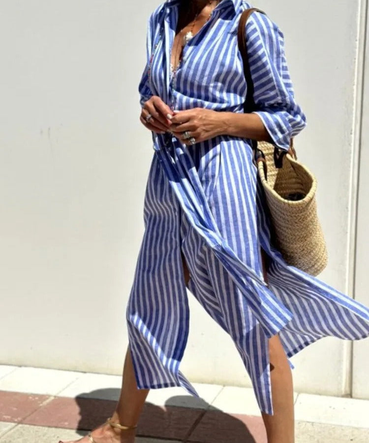 Delia – Rochie Cămașă cu Dungi