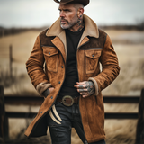 Nicolas - Jachetă vintage din suede cu patch-uri, buzunare multiple și guler ridicat