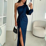 Luana – Rochie din Satin cu Design Asimetric și Fantă