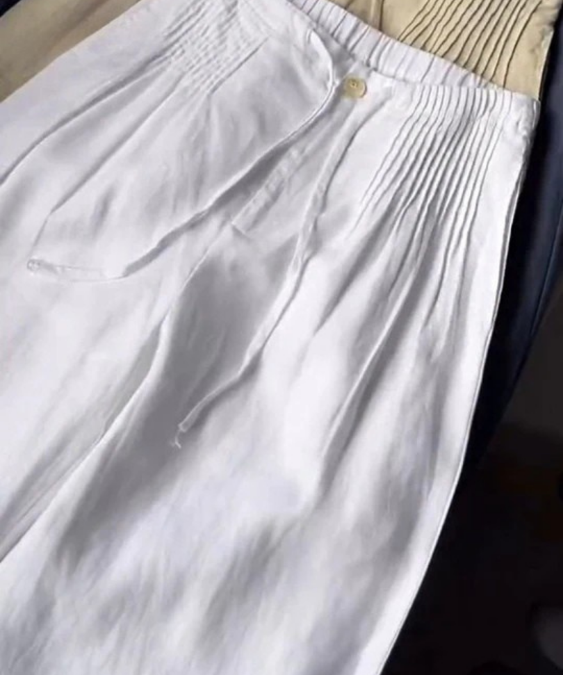 Camille | Pantaloni cu Picior Larg din Amestec de Bumbac și In