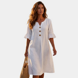 Valentina – Rochie Fluidă cu Mânecă Scurtă cu Volan