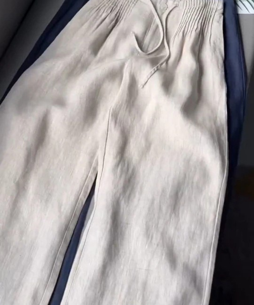 Camille | Pantaloni cu Picior Larg din Amestec de Bumbac și In
