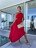 Gabriela – Rochie Maxi Plisată cu un Umăr