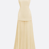 Lucia – Rochie Lungă Plisată cu Decolteu Barcă