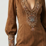 Amalia – Rochie mini vintage din suede cu broderie