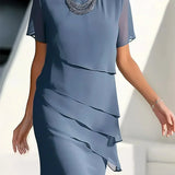 Ilinca – Rochie Midi din Chiffon cu Straturi Suprapuse