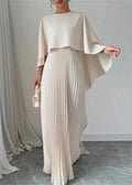 Amalia – Rochie Maxi Plisată cu Mâneci Tip Batwing