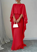 Amalia – Rochie Maxi Plisată cu Mâneci Tip Batwing