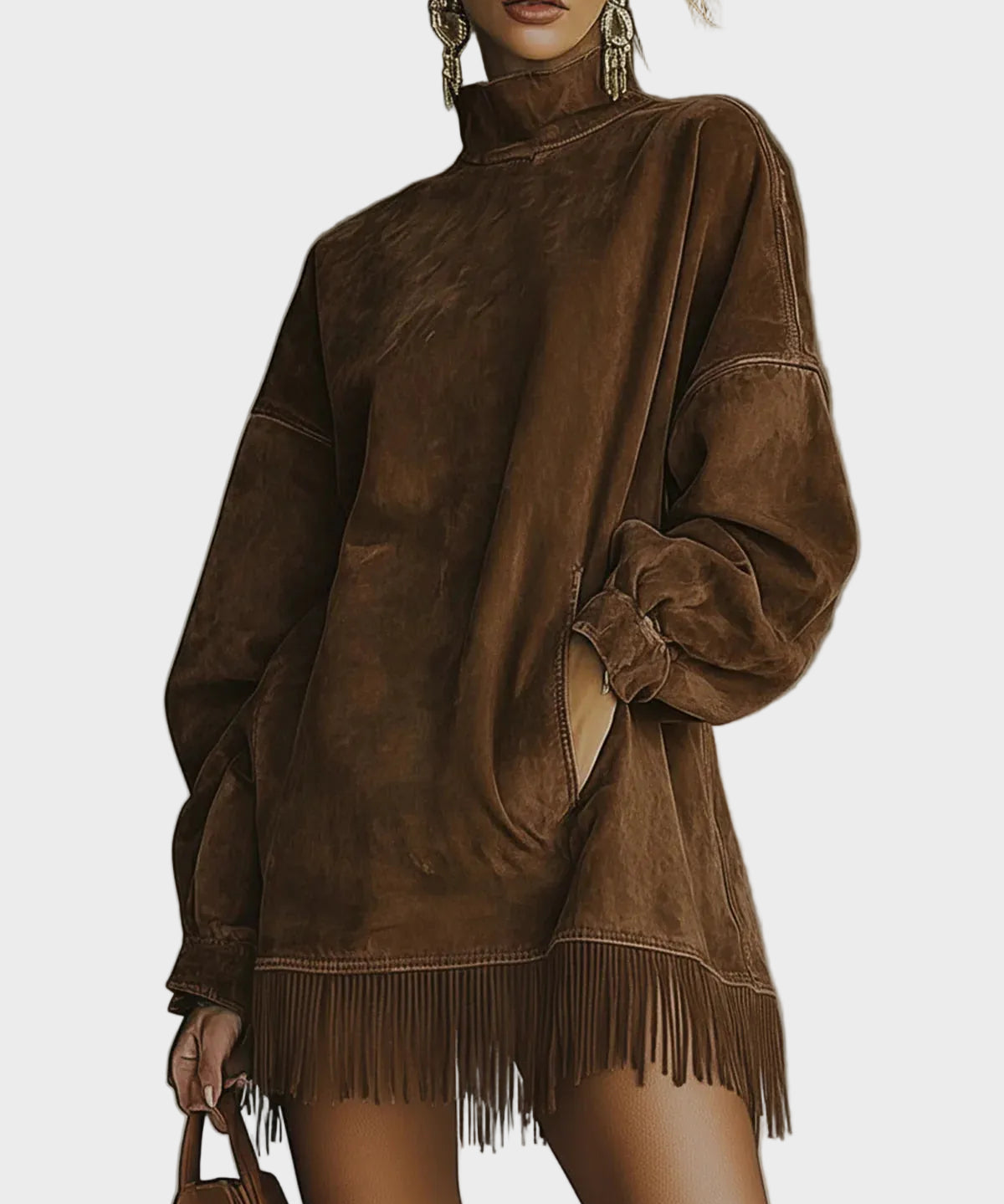 Maria - Rochie elegantă din piele sintetică cu franjuri