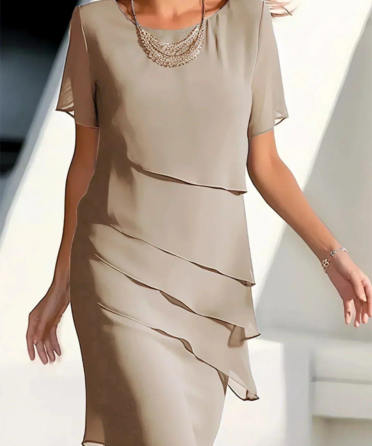 Ilinca – Rochie Midi din Chiffon cu Straturi Suprapuse