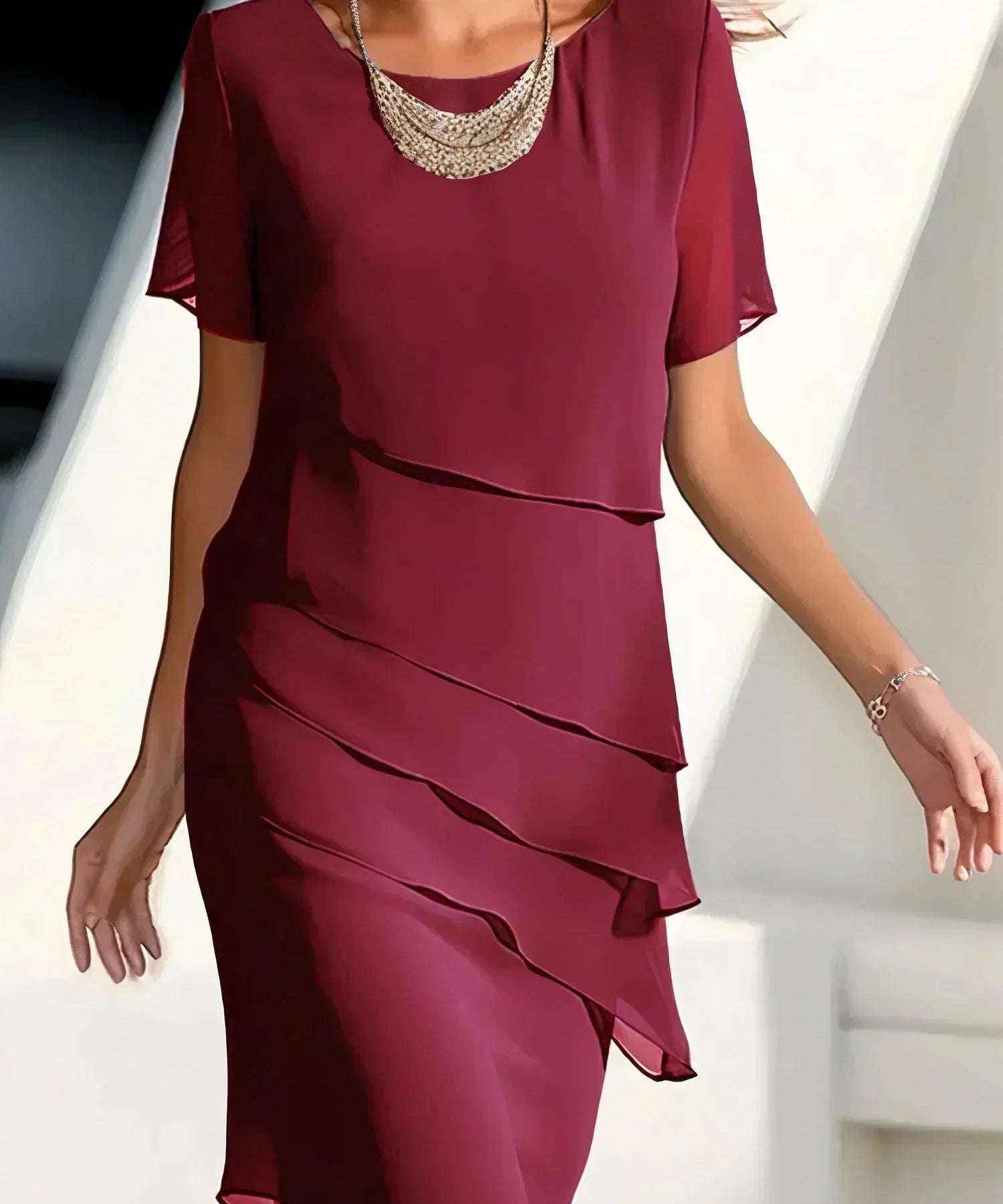 Ilinca – Rochie Midi din Chiffon cu Straturi Suprapuse