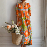 Cătălina – Rochie Artistică Florală cu Tentă Boho-Chic