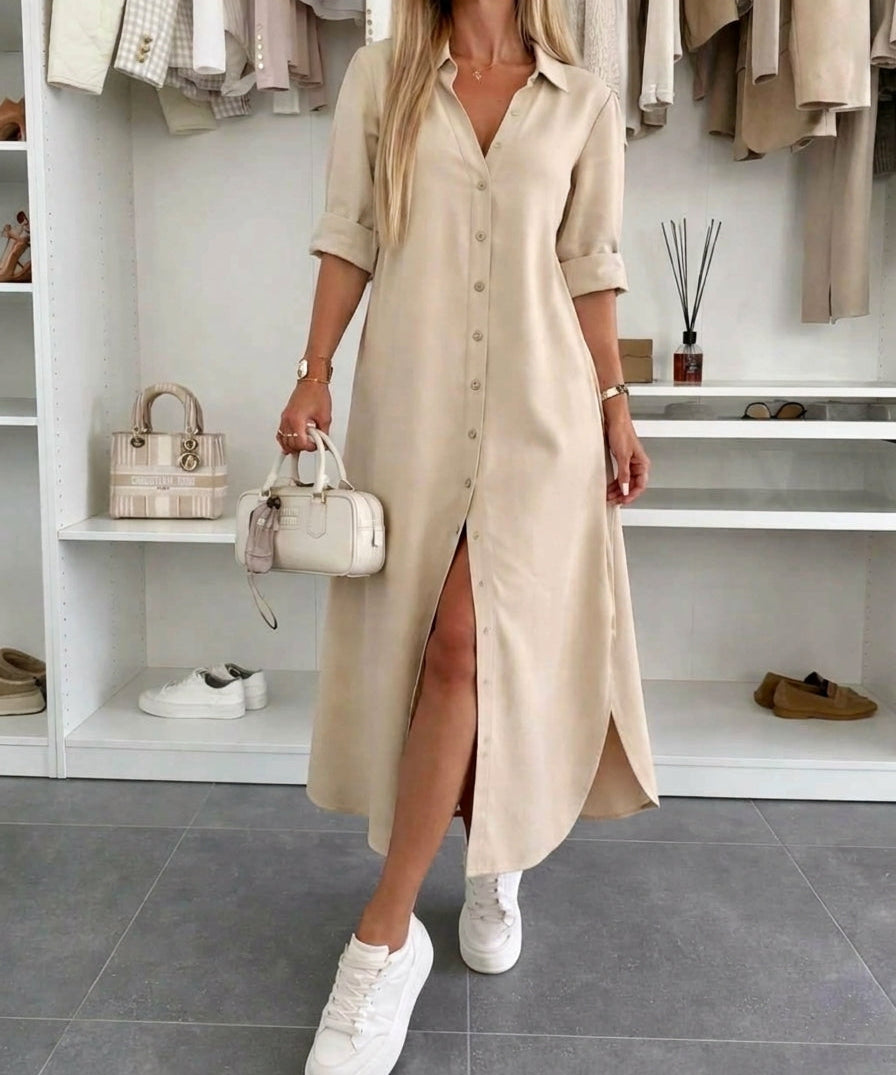 Clara – Rochie Cămașă Maxi Fluidă