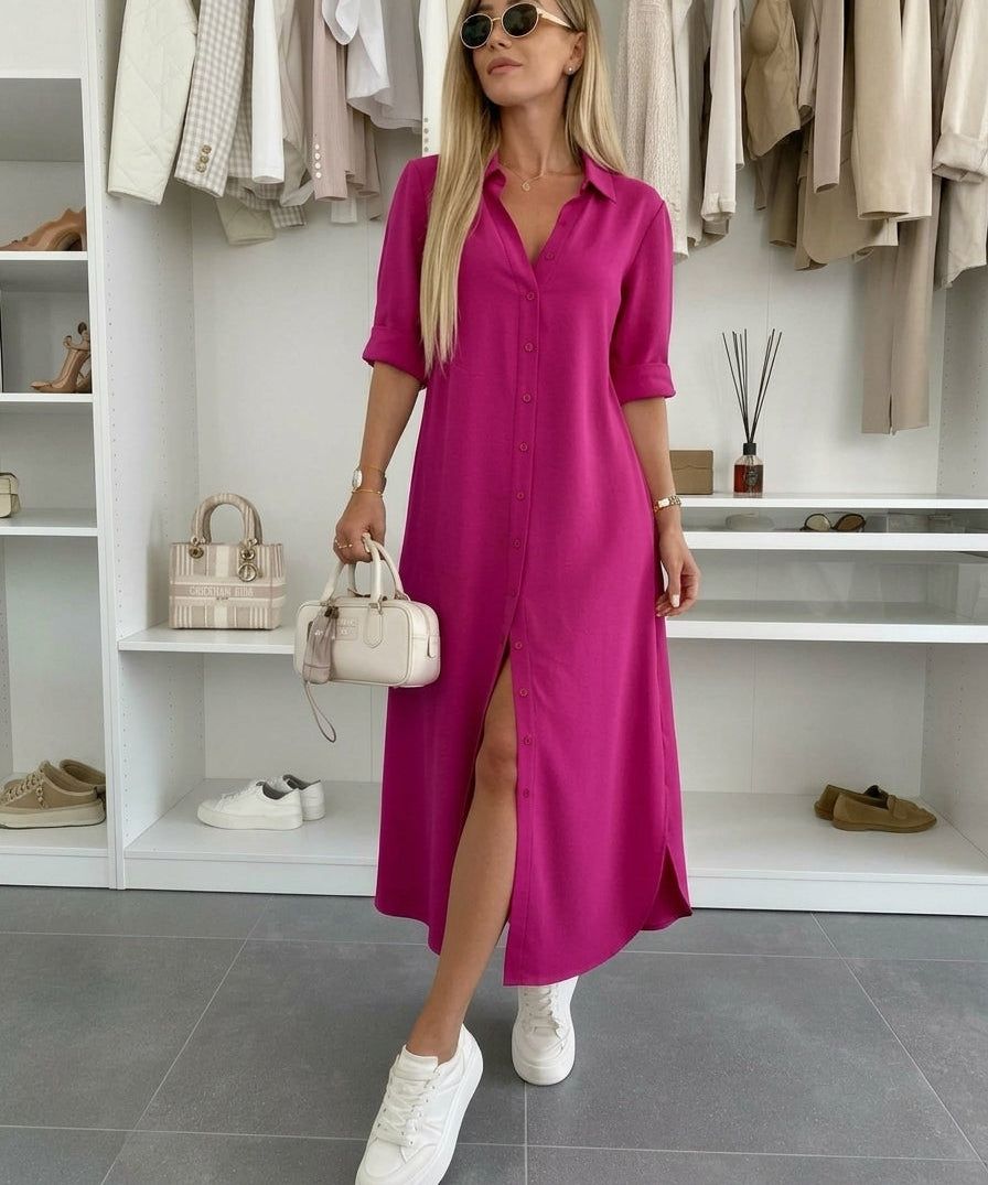 Clara – Rochie Cămașă Maxi Fluidă