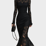 Ioana - Rochie Maxi Fishtail din Dantelă Neagră Elegantă