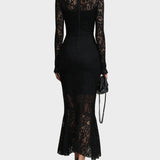 Ioana - Rochie Maxi Fishtail din Dantelă Neagră Elegantă
