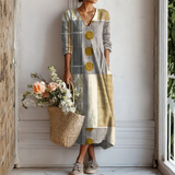 Emilia – Rochie Artistică în Stil Patchwork Geometric
