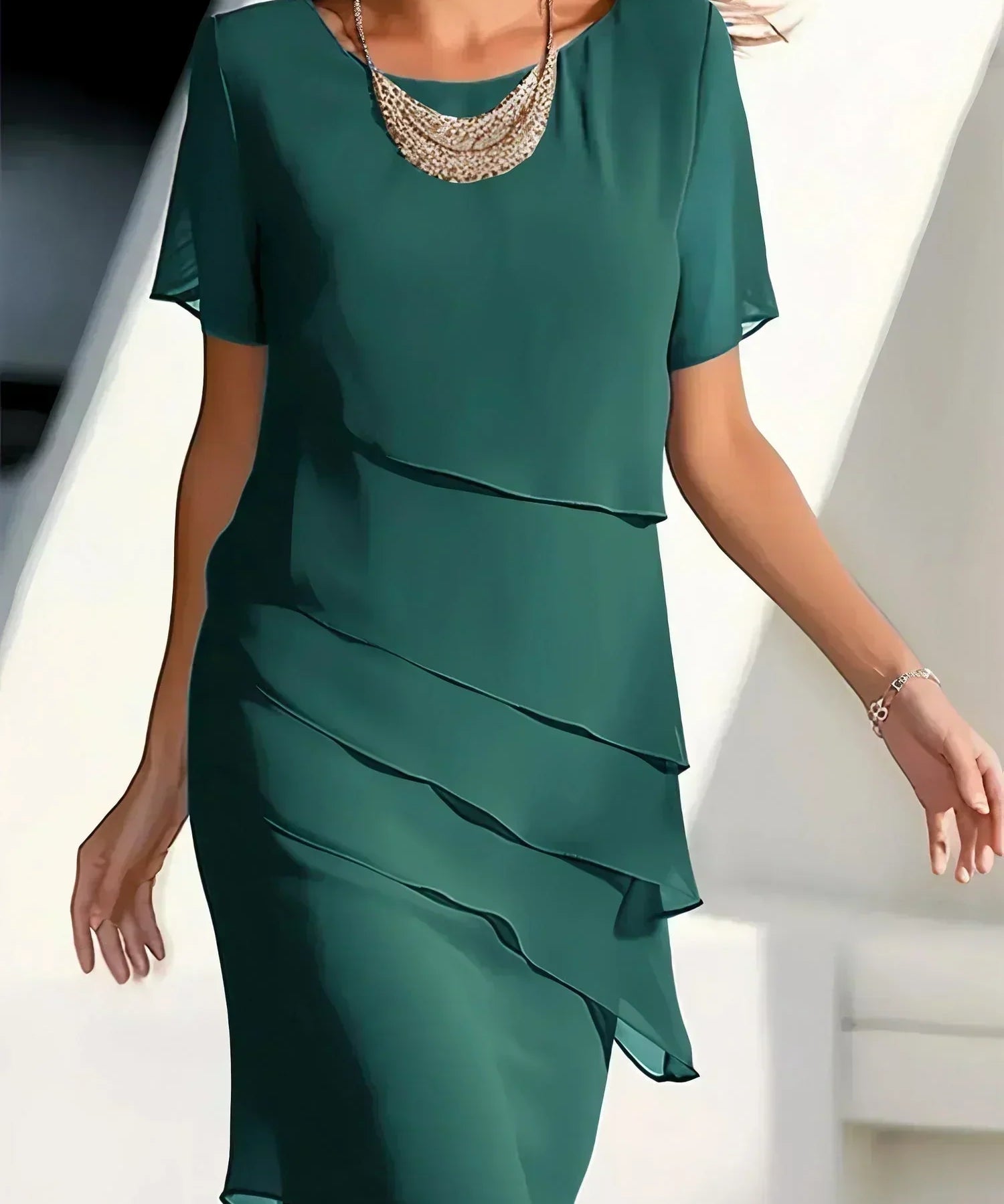 Ilinca – Rochie Midi din Chiffon cu Straturi Suprapuse