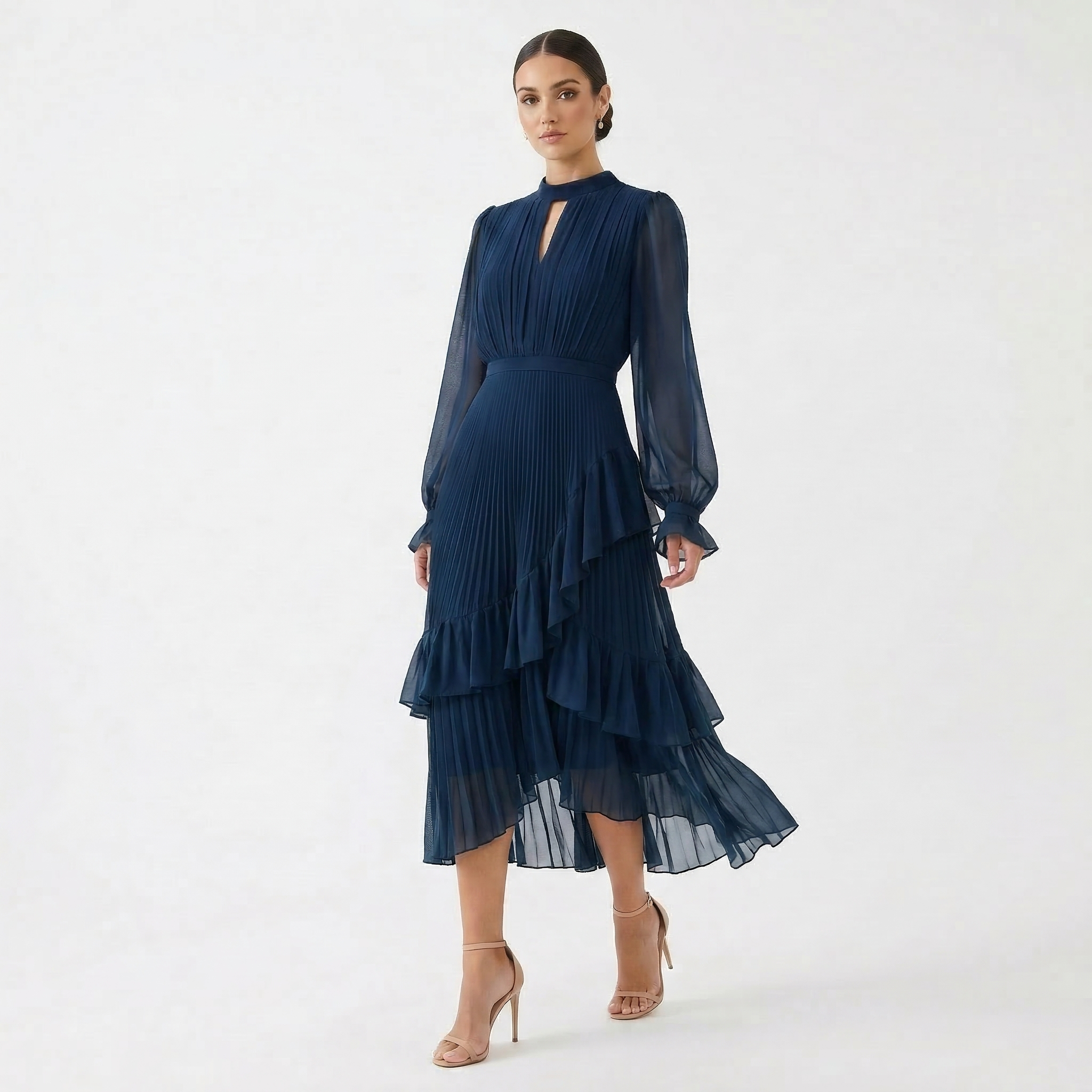 Eugenie – Rochie Plisată cu Mâneci Vaporoase