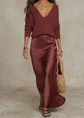 Anca – Set Rochie Satin și Pulover