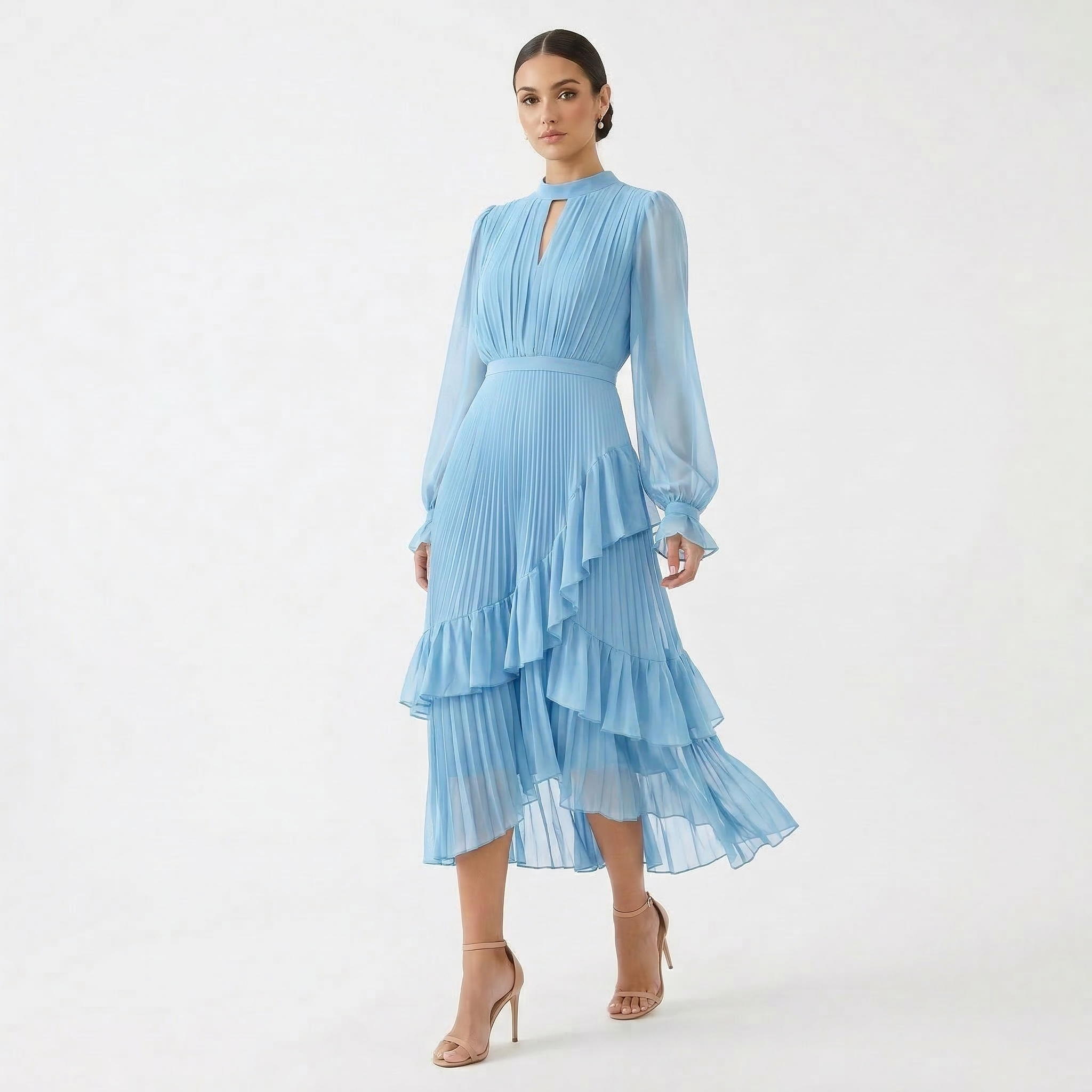 Eugenie – Rochie Plisată cu Mâneci Vaporoase
