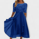 Ecaterina – Rochie Elegantă cu Corpete Bordado și Mâneci Scurte