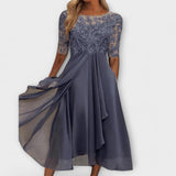 Ecaterina – Rochie Elegantă cu Corpete Bordado și Mâneci Scurte