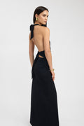 Estera – Rochie Maxi cu Bretele Halter și Decolteu în V