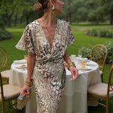 Carina – Rochie Midi Satinată cu Efect de Cupru